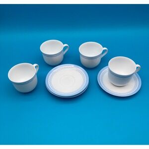 8 Piece Martha Stewart Everyday Blue Wave Cups & Saucers Made in France MTW28